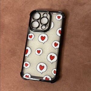 iPhone 14 Pro Heart Pattern Phone Case - Clear, Black and Red